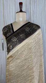 Cream and Black Crush Tissue Saree