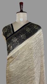 Cream and Black Crush Tissue Saree