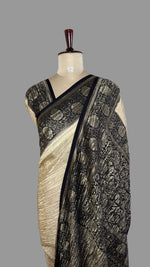 Cream and Black Crush Tissue Saree