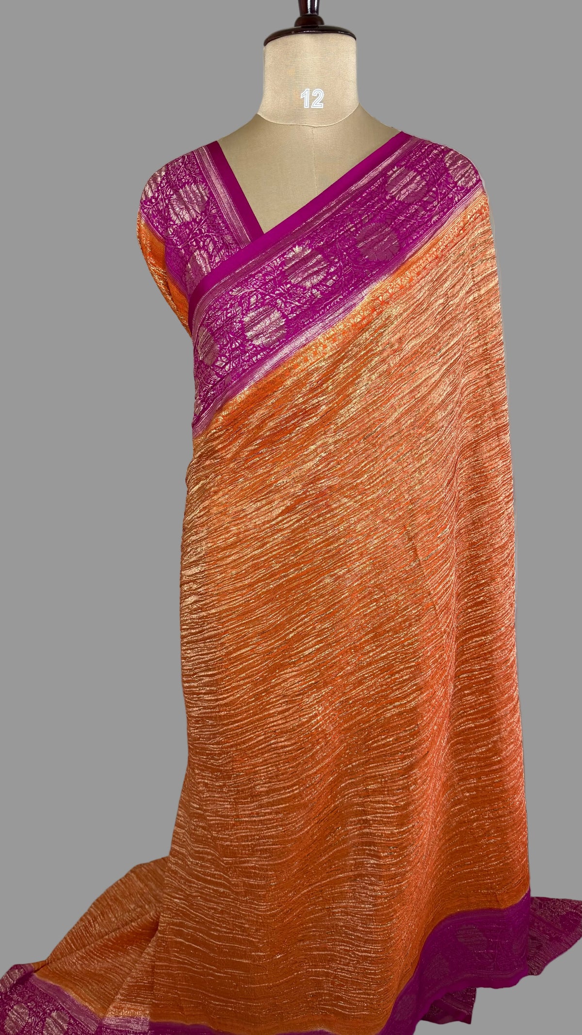 Orange and Rani Pink Crush Tissue Saree