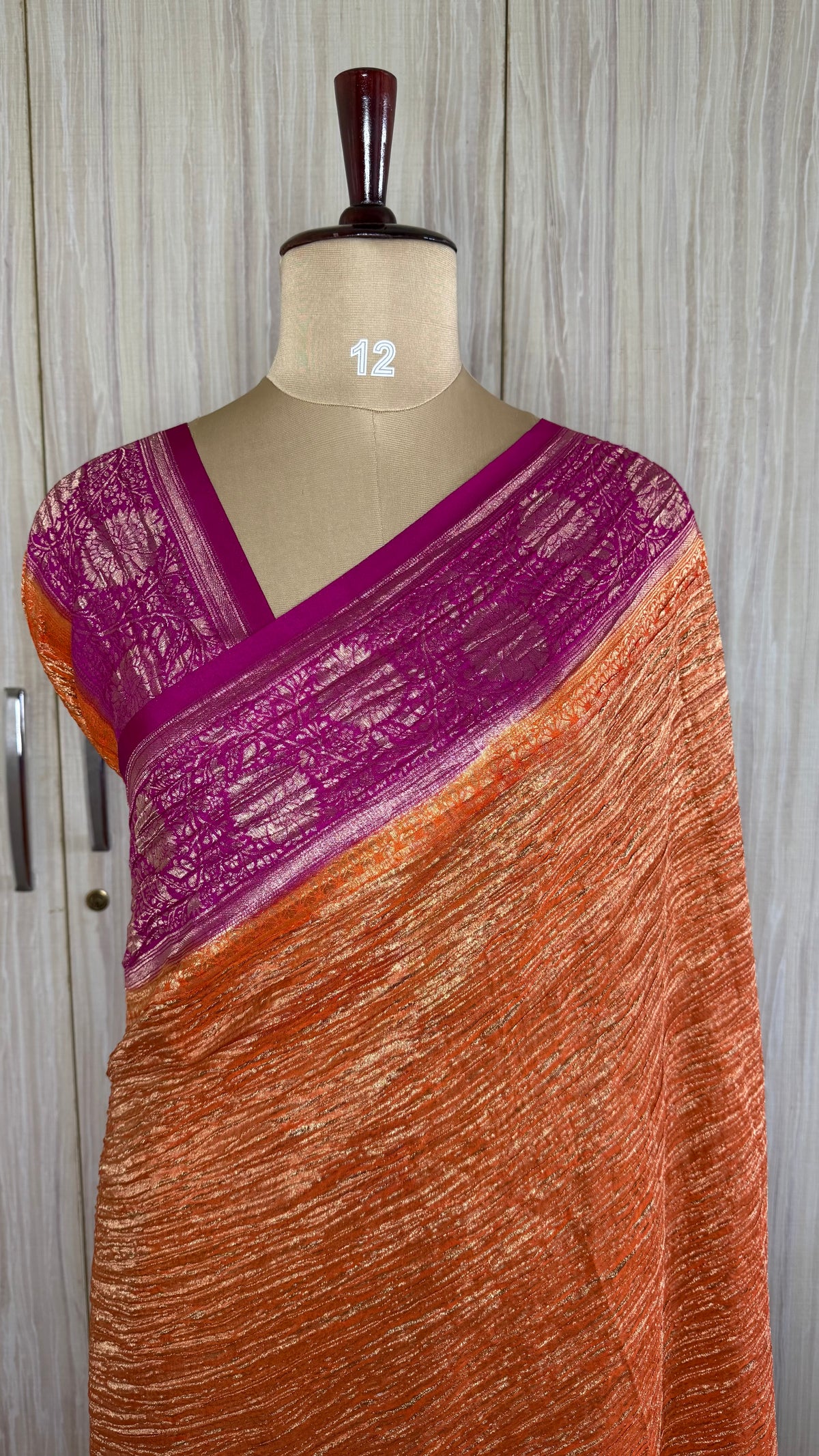 Orange and Rani Pink Crush Tissue Saree