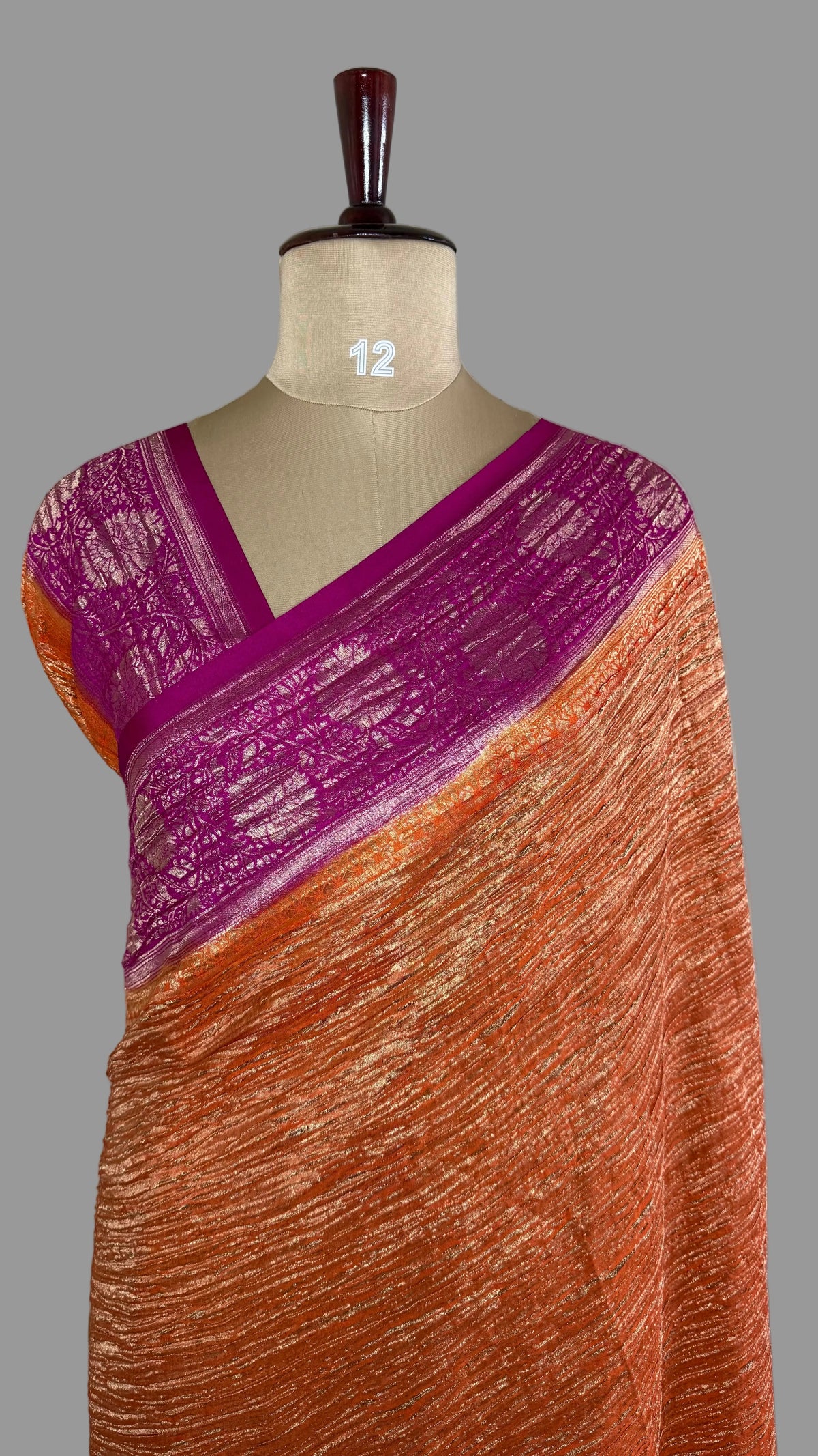 Orange and Rani Pink Crush Tissue Saree