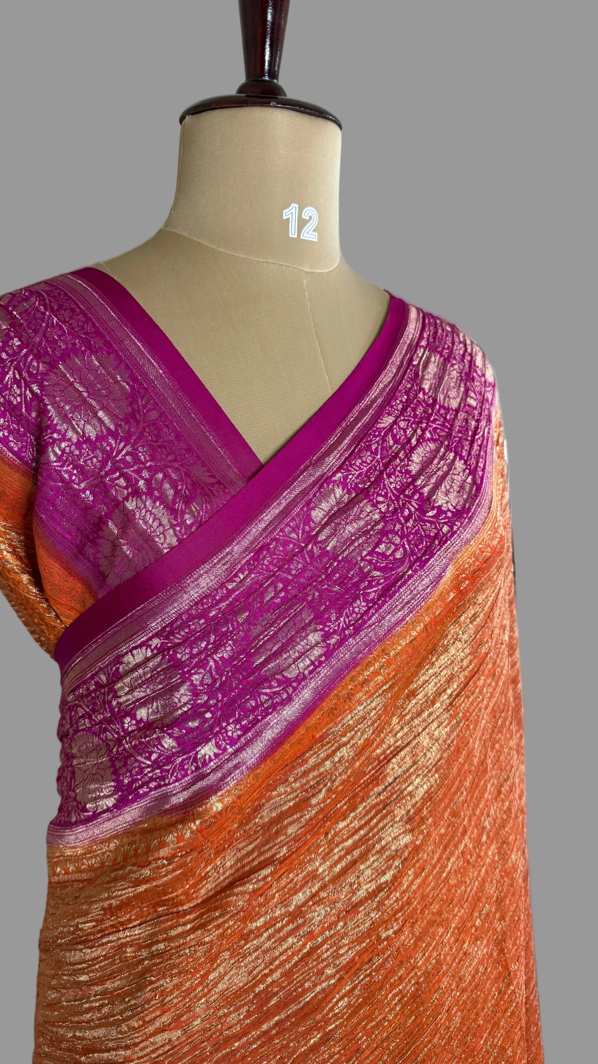 Orange and Rani Pink Crush Tissue Saree