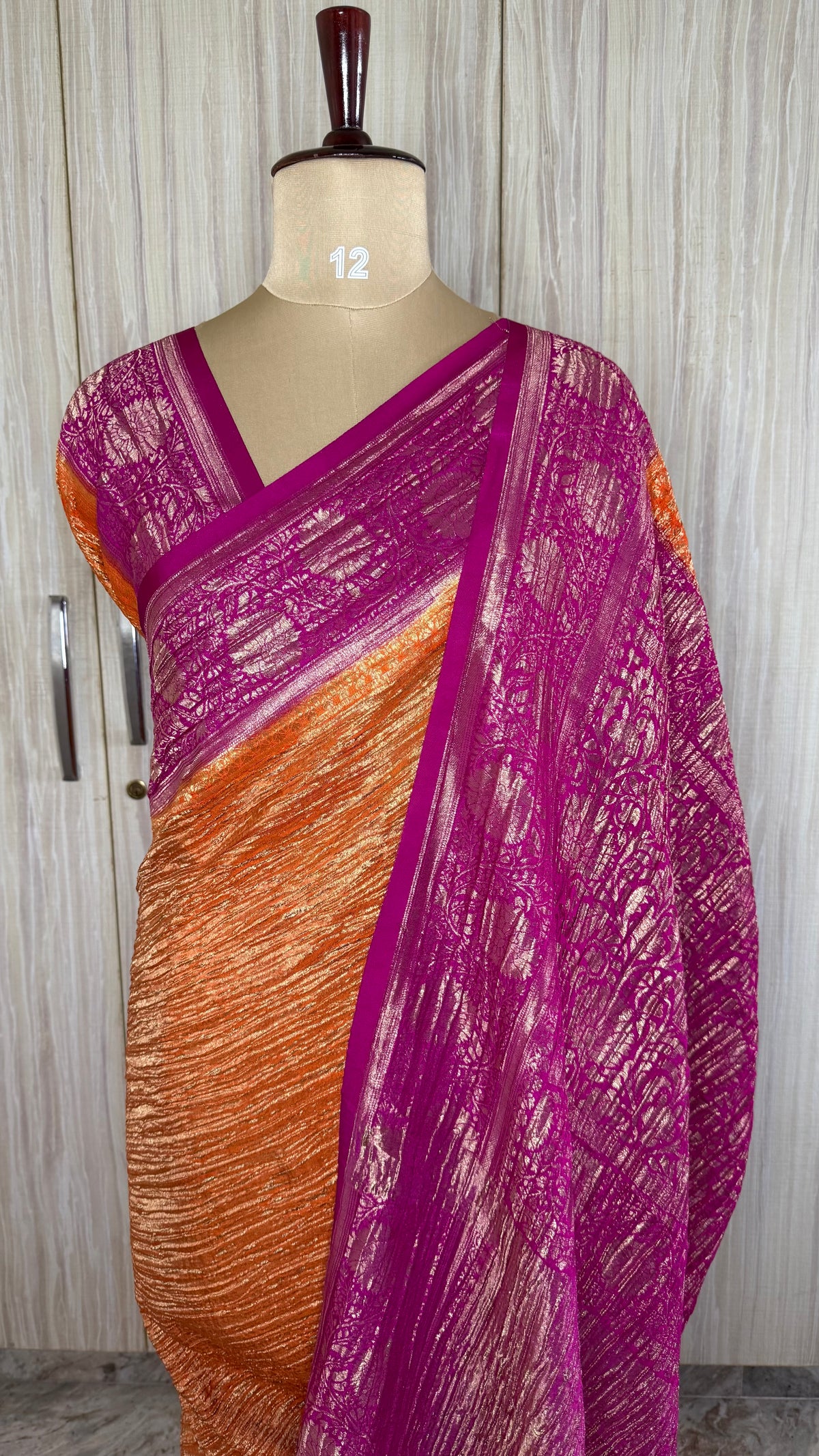 Orange and Rani Pink Crush Tissue Saree