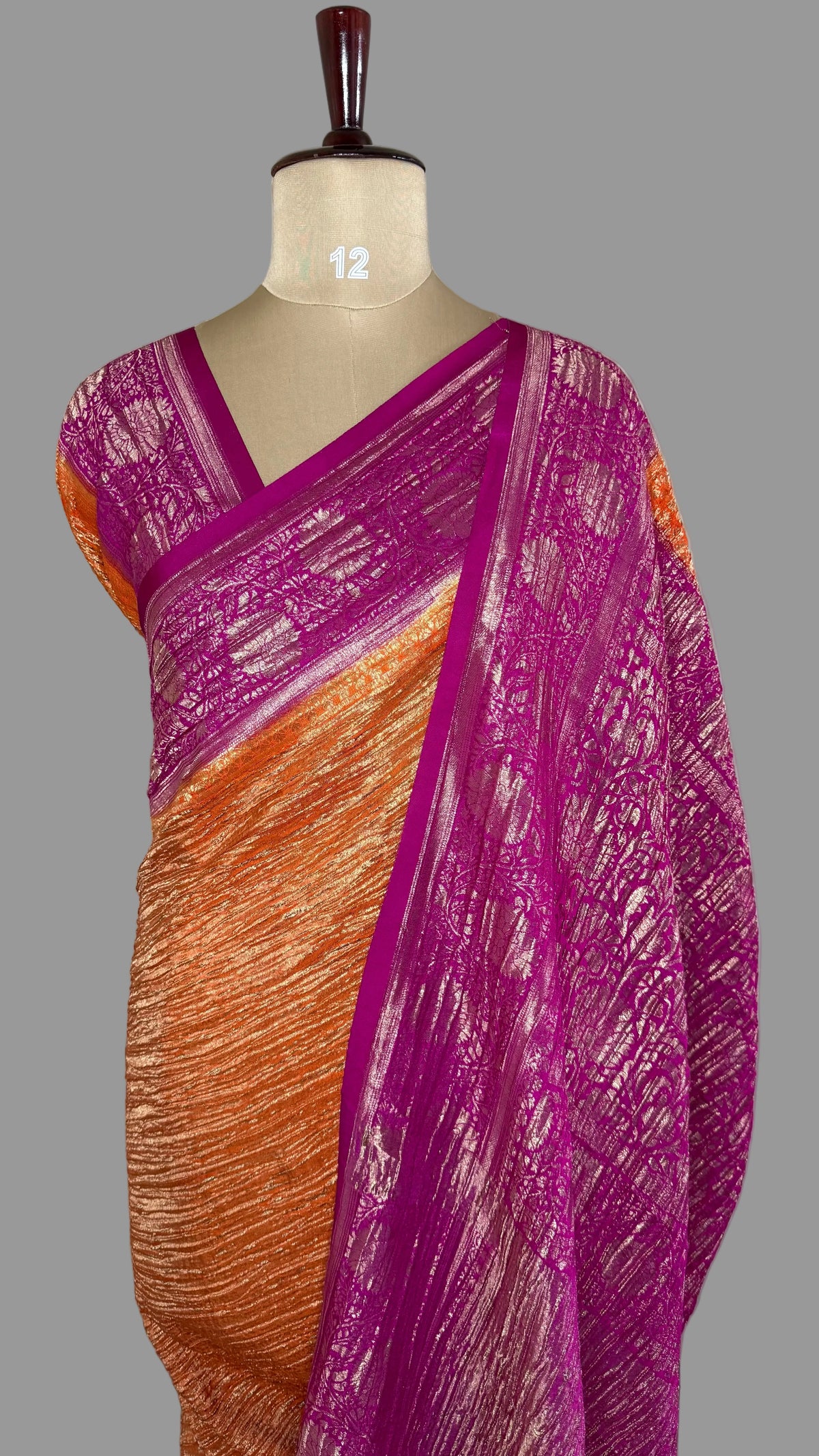 Orange and Rani Pink Crush Tissue Saree
