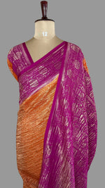 Orange and Rani Pink Crush Tissue Saree