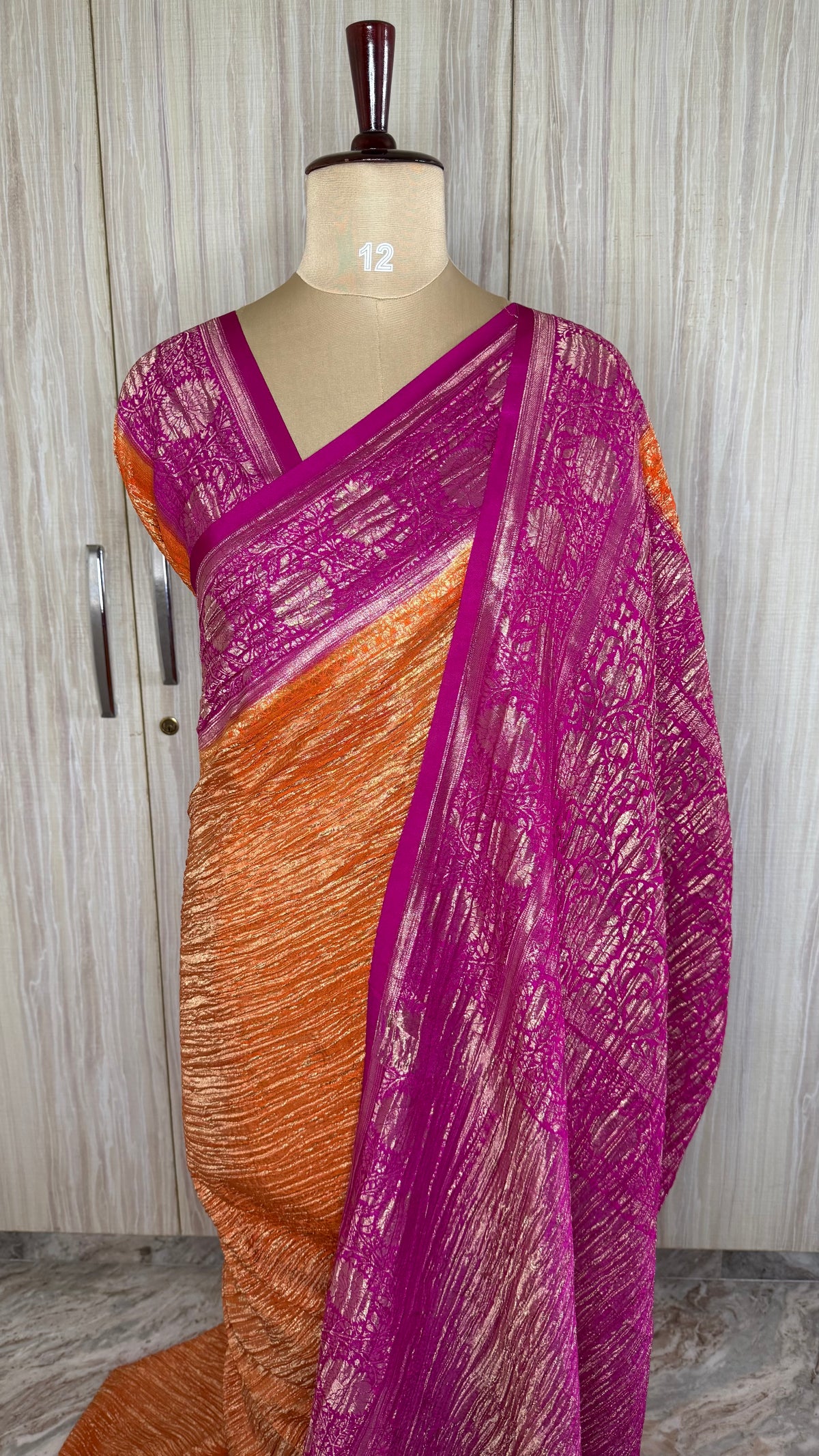 Orange and Rani Pink Crush Tissue Saree