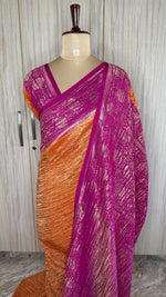 Orange and Rani Pink Crush Tissue Saree