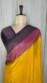 Yellow Banarasi Crepe 3D Saree