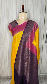 Yellow Banarasi Crepe 3D Saree