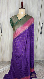 Purple Banarasi Crepe 3D Saree