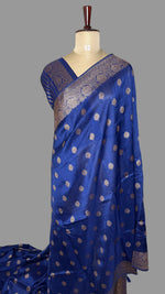 Navy Blue Tussar GorgetteSaree