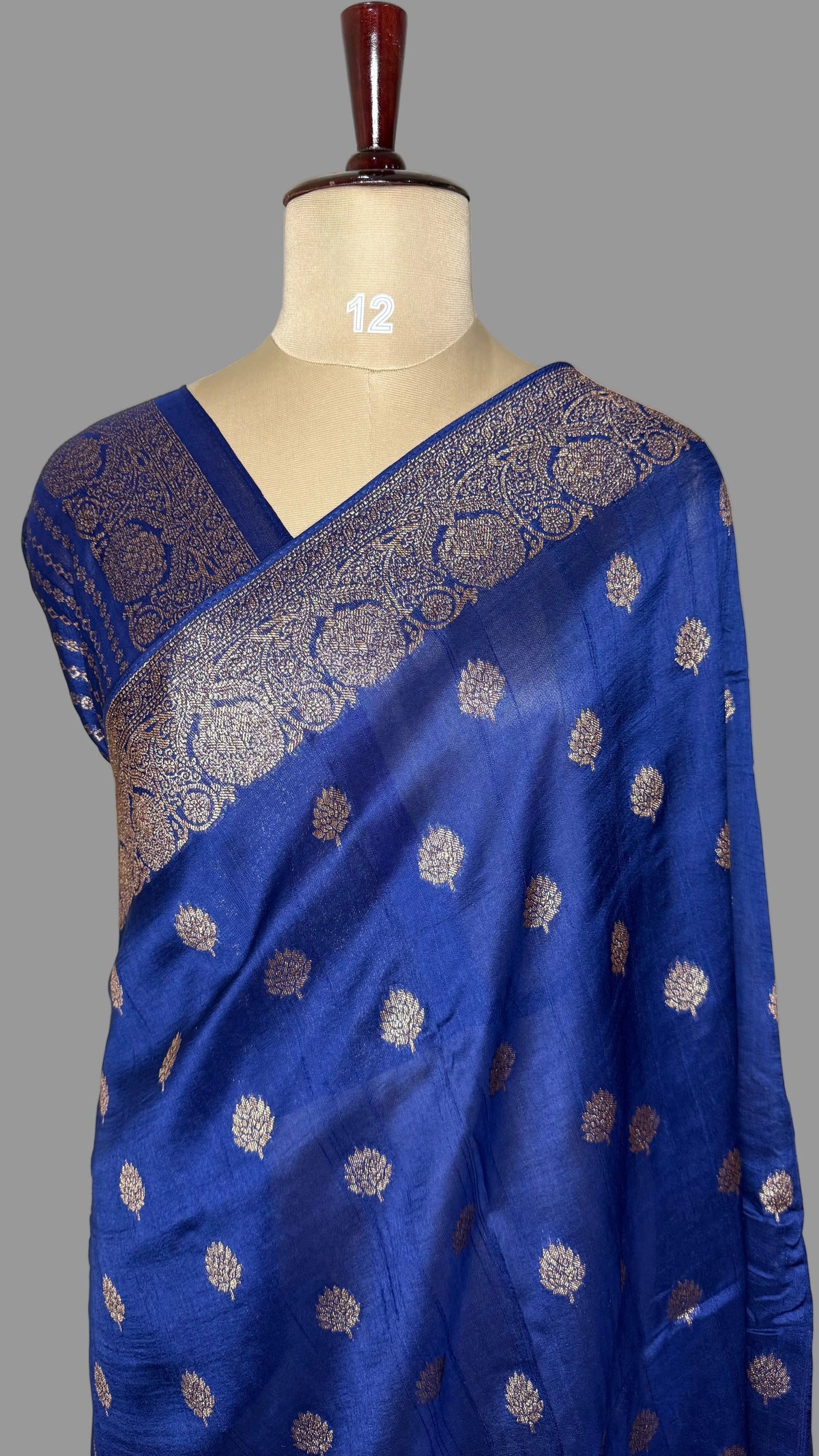 Navy Blue Tussar GorgetteSaree