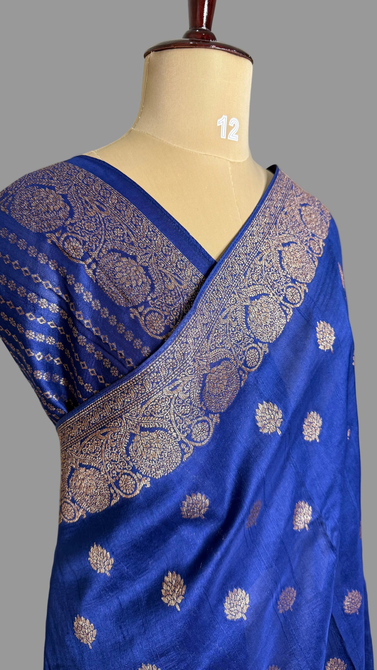 Navy Blue Tussar GorgetteSaree