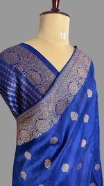 Navy Blue Tussar GorgetteSaree