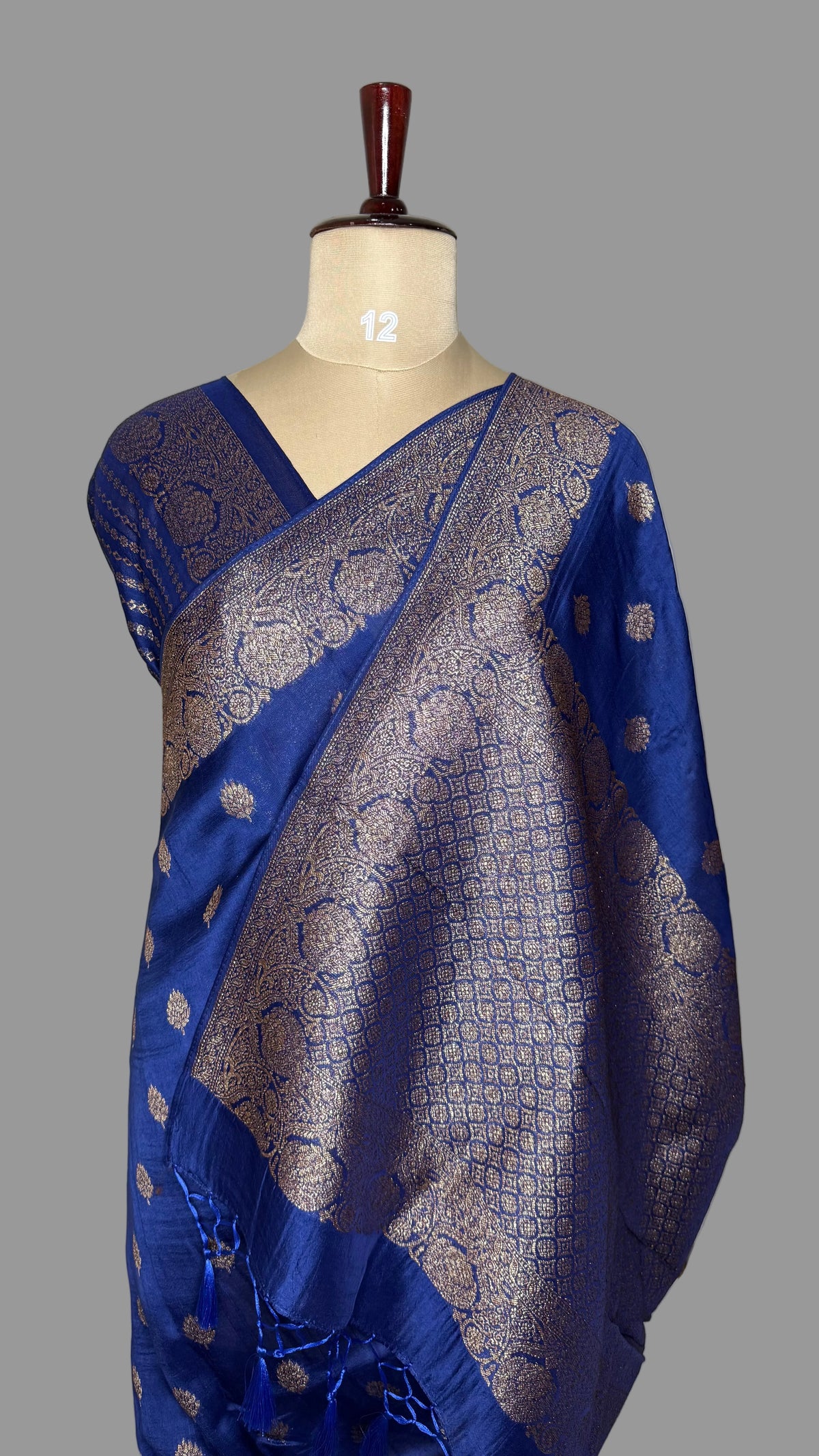 Navy Blue Tussar GorgetteSaree