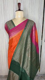 Orange Banarasi Crepe 3D Saree