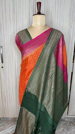 Orange Banarasi Crepe 3D Saree