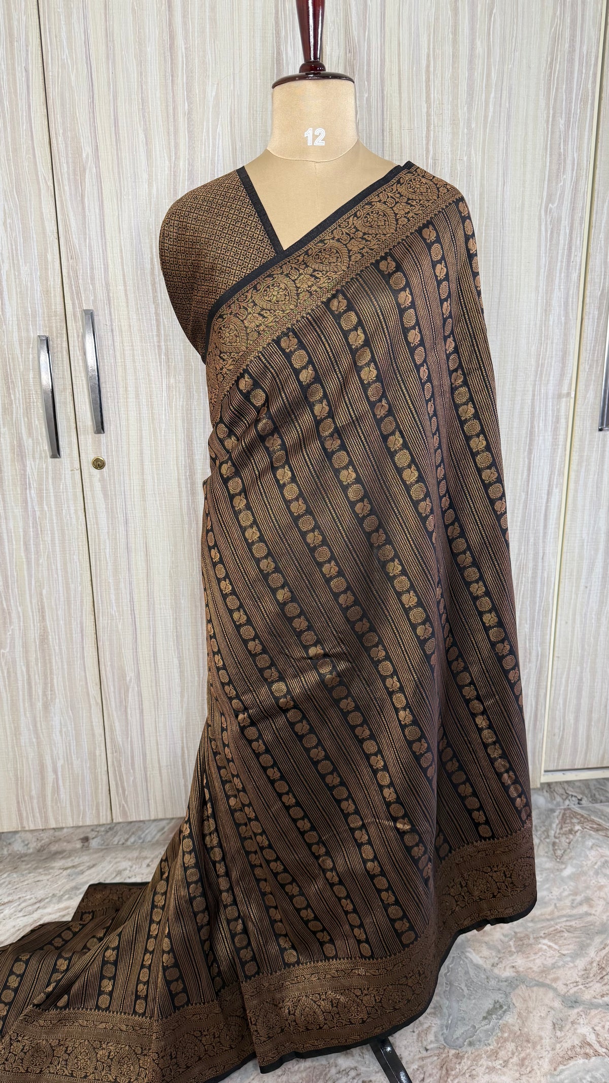 Black Linen with Brocade Saree