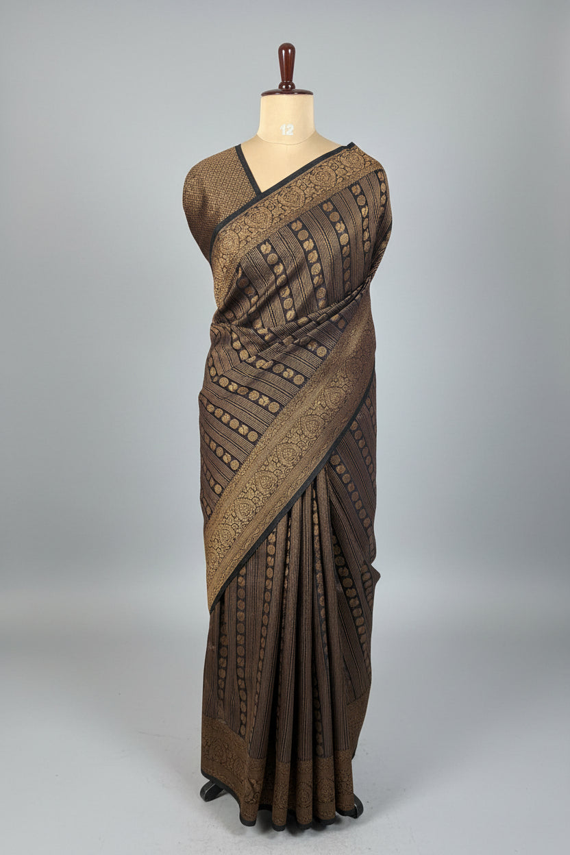 Black Linen with Brocade Saree