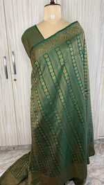 Green Linen with Brocade Saree