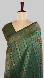 Green Linen with Brocade Saree