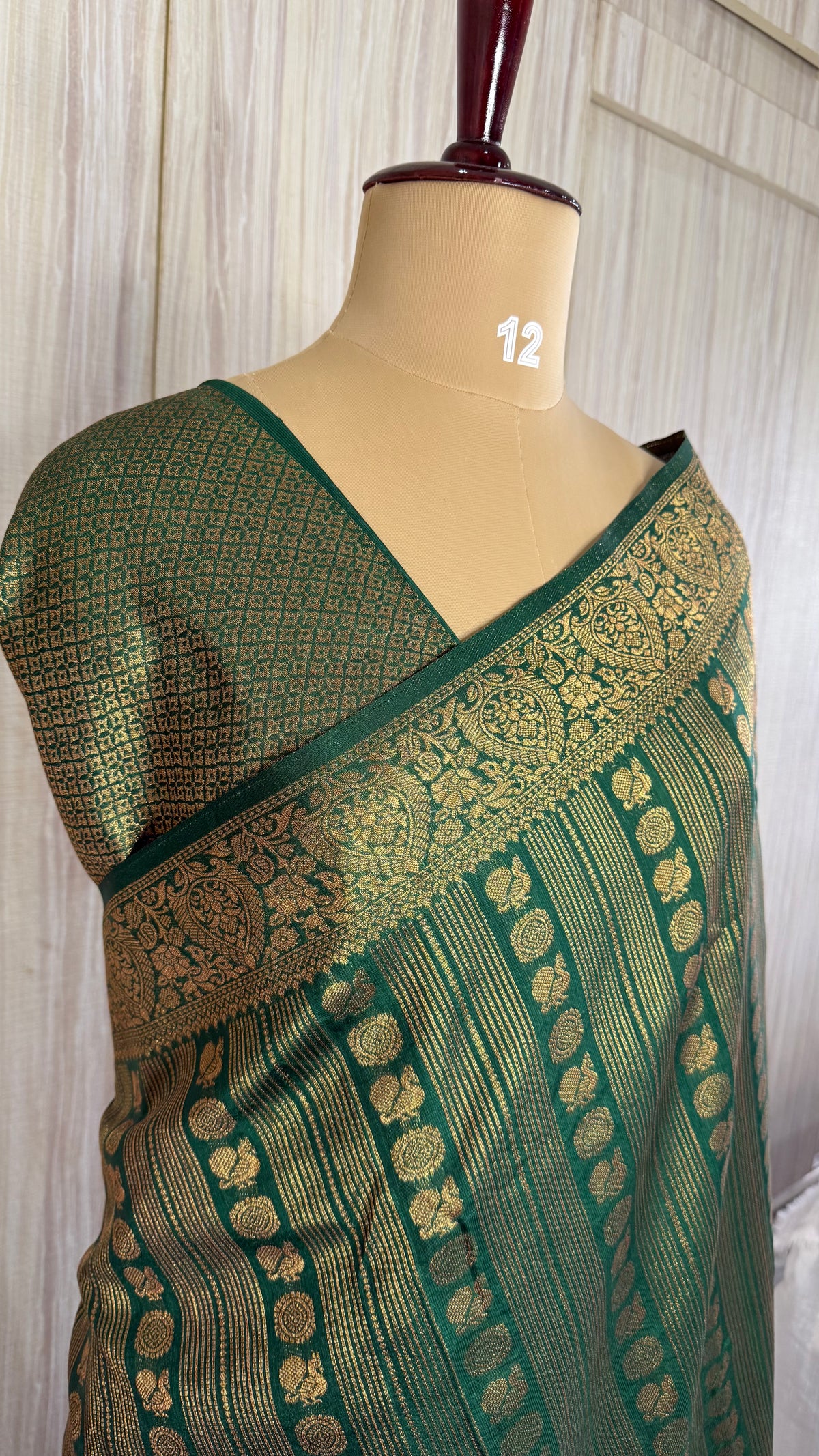 Green Linen with Brocade Saree