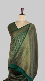 Green Linen with Brocade Saree