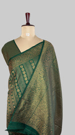 Green Linen with Brocade Saree