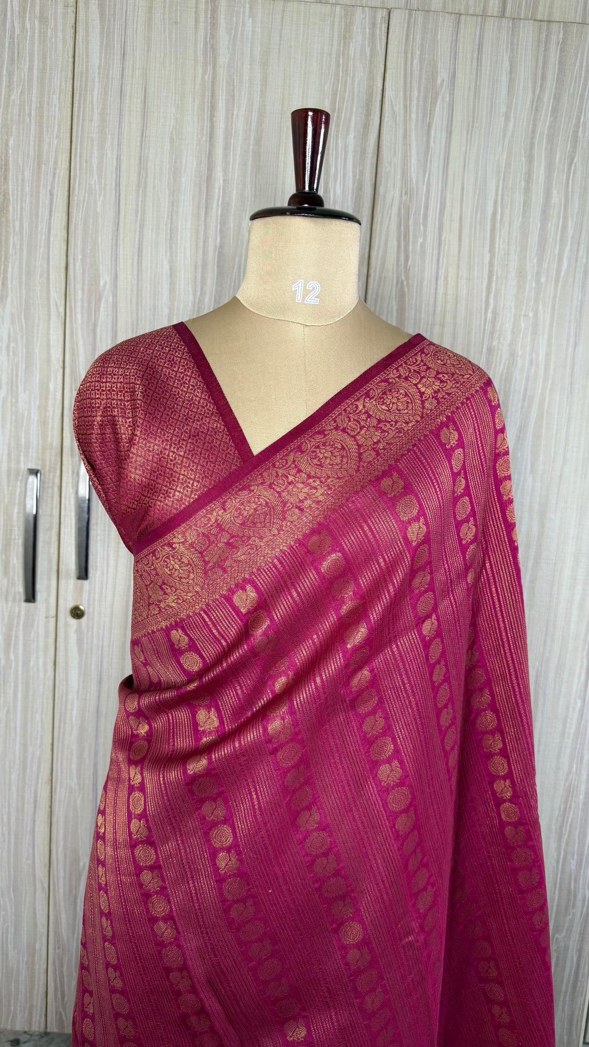 Rani Pink Linen with Brocade Saree