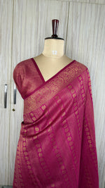 Rani Pink Linen with Brocade Saree