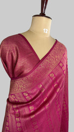 Rani Pink Linen with Brocade Saree