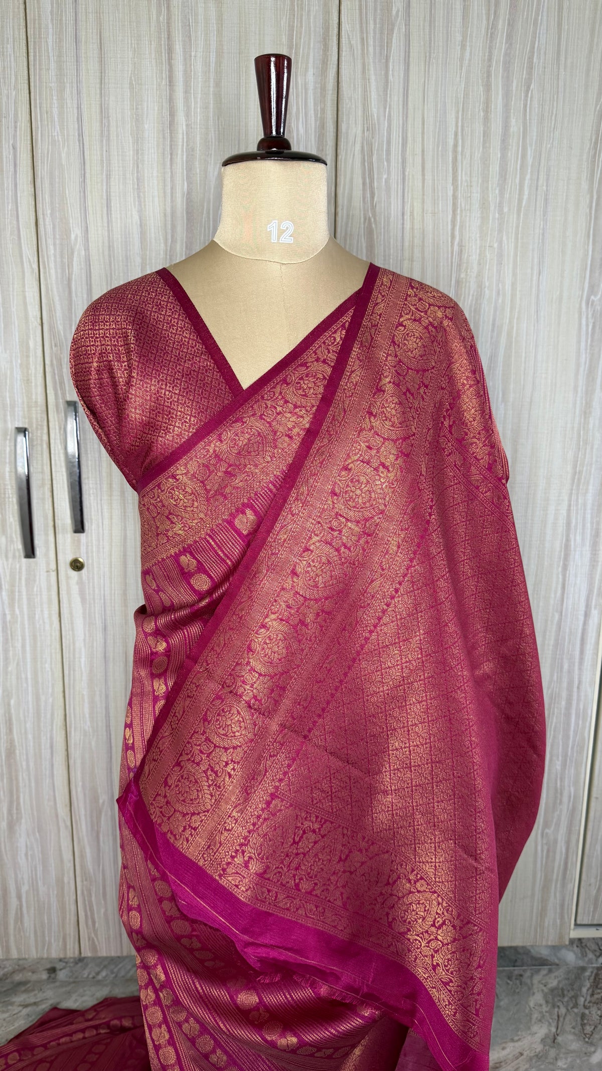 Rani Pink Linen with Brocade Saree