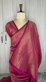 Rani Pink Linen with Brocade Saree