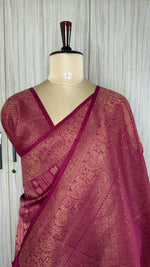 Rani Pink Linen with Brocade Saree