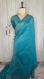 Rama Blue Linen with Brocade Saree