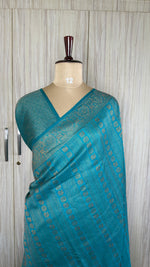 Rama Blue Linen with Brocade Saree