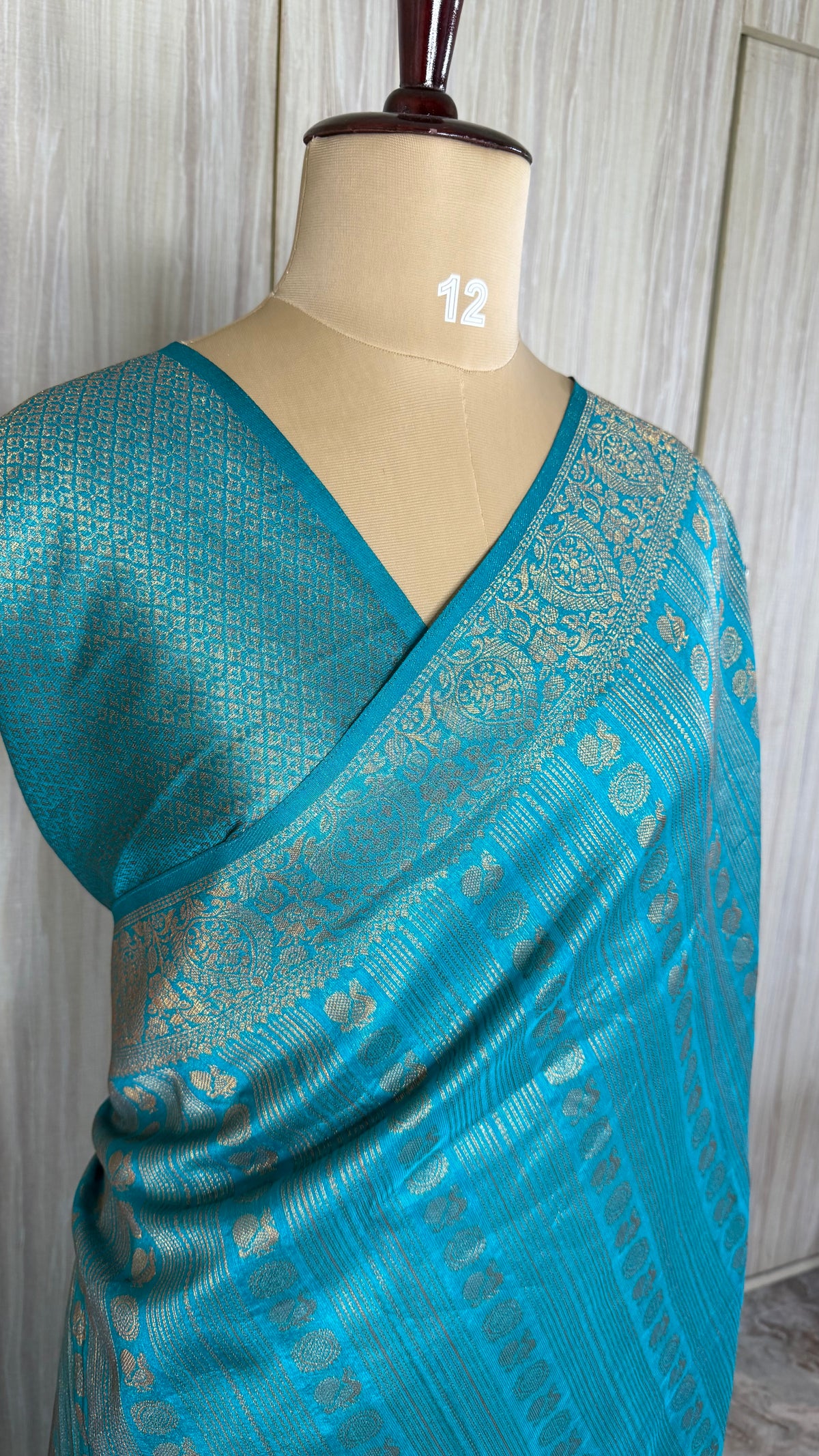 Rama Blue Linen with Brocade Saree