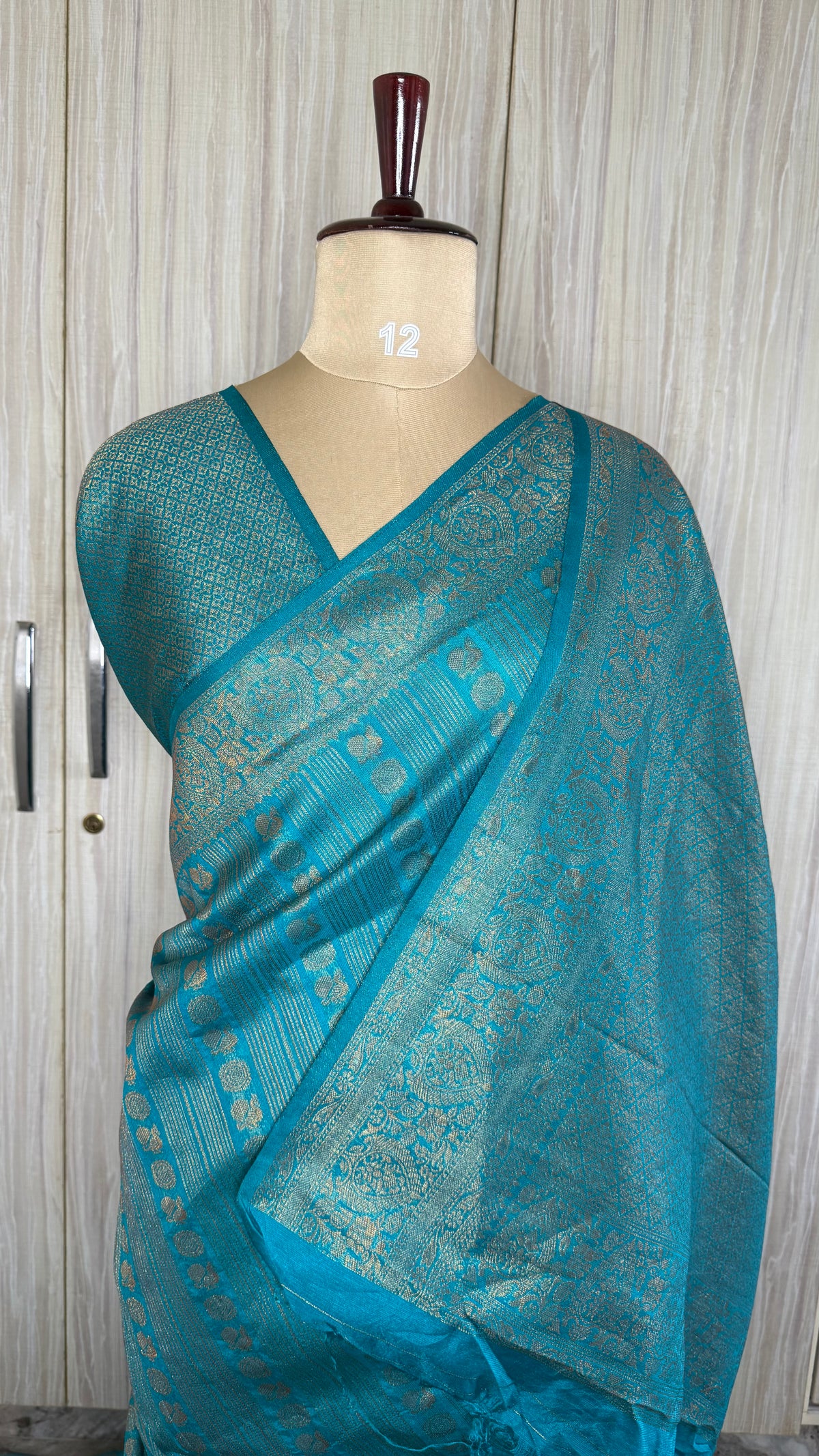 Rama Blue Linen with Brocade Saree