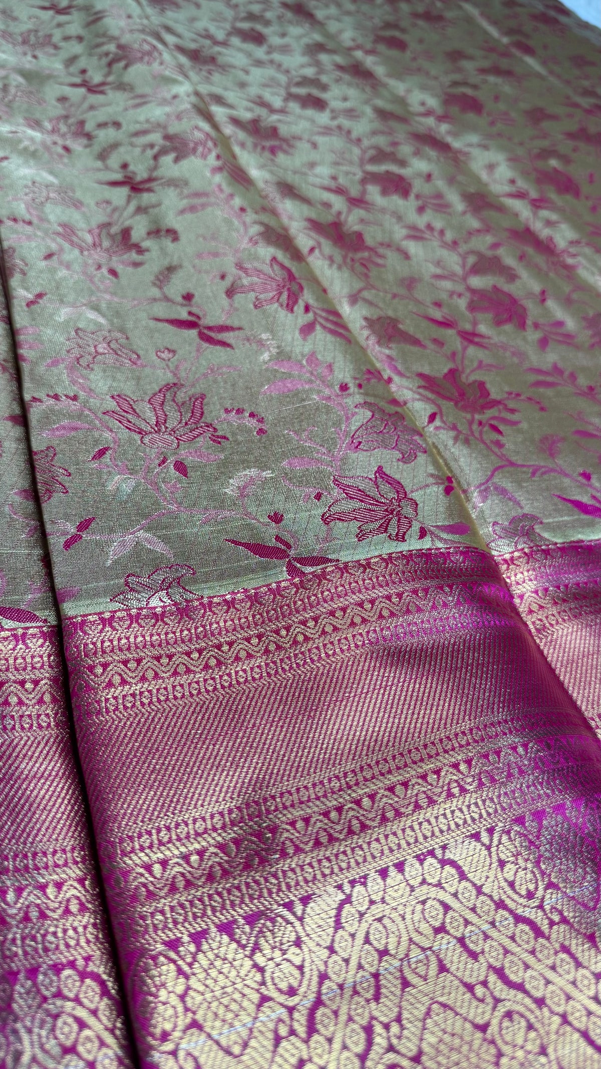 Pink n Gold Brocade Tissue Semi Silk