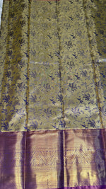 Purple n Gold Brocade Tissue Semi Silk