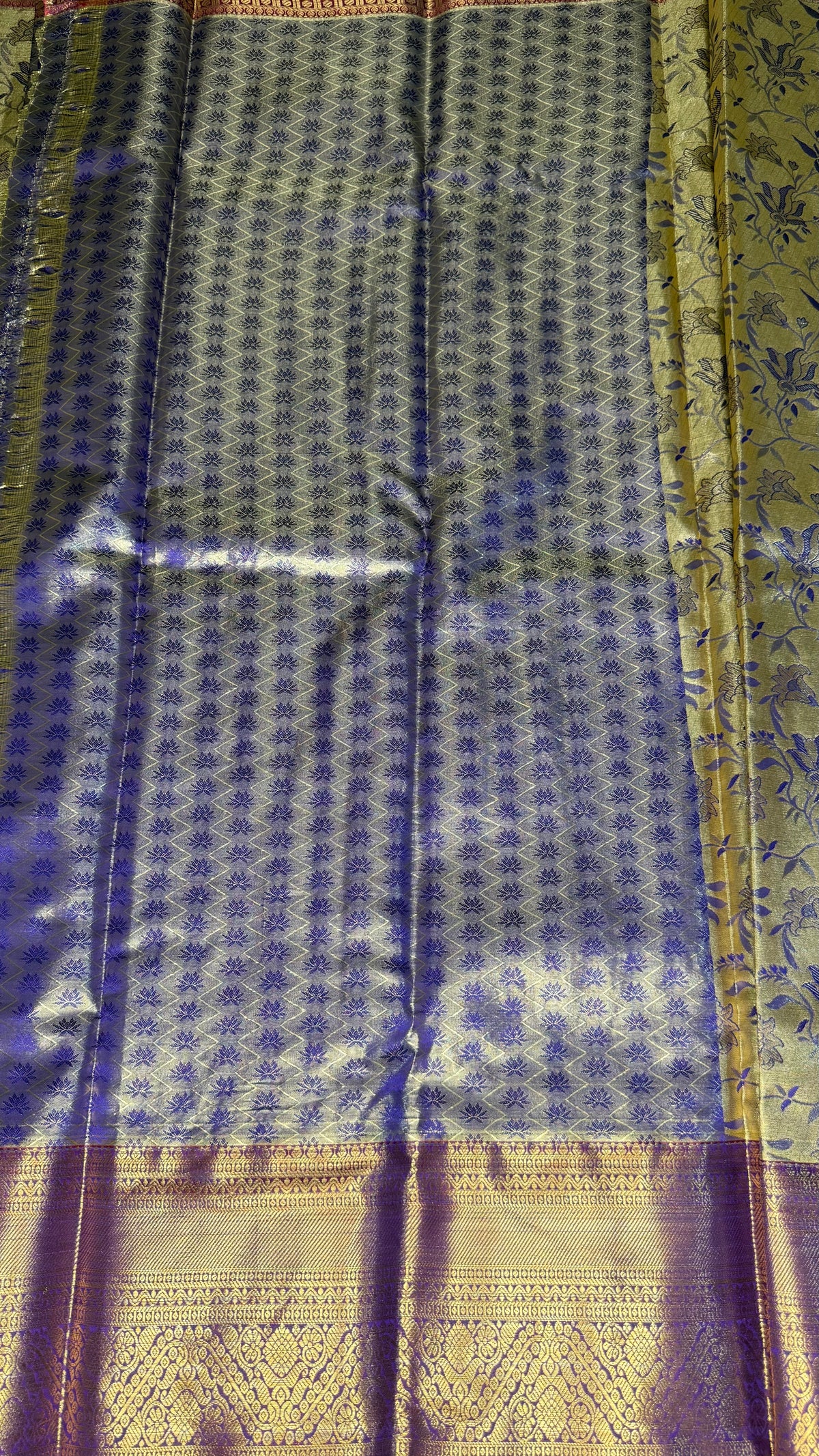 Purple n Gold Brocade Tissue Semi Silk