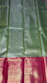 Pista Green n Red Border Tissue Semi Silk