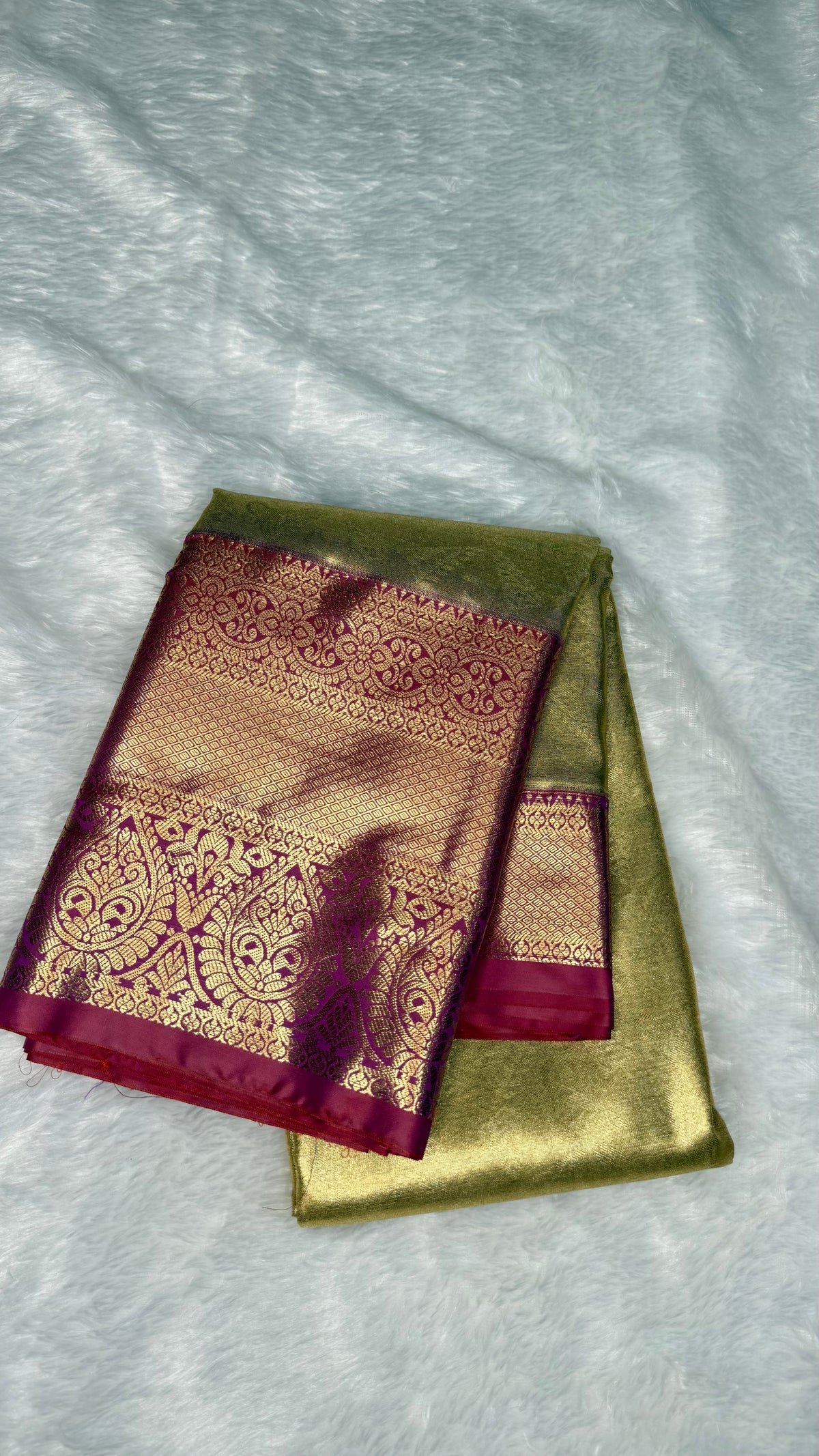 Gold Zari n Pink Border Tissue Semi Silk