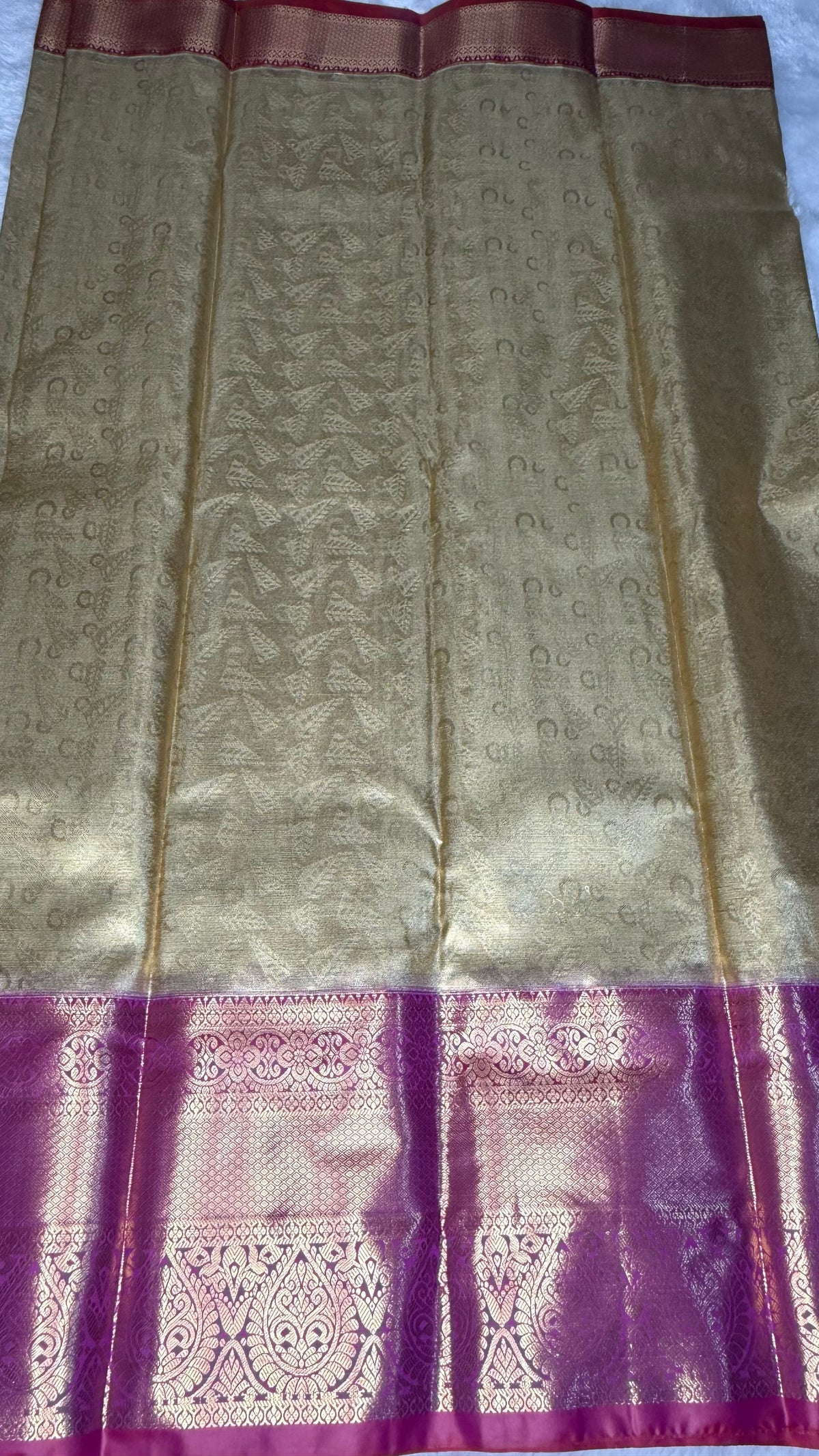 Gold Zari n Pink Border Tissue Semi Silk