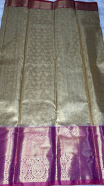 Gold Zari n Pink Border Tissue Semi Silk