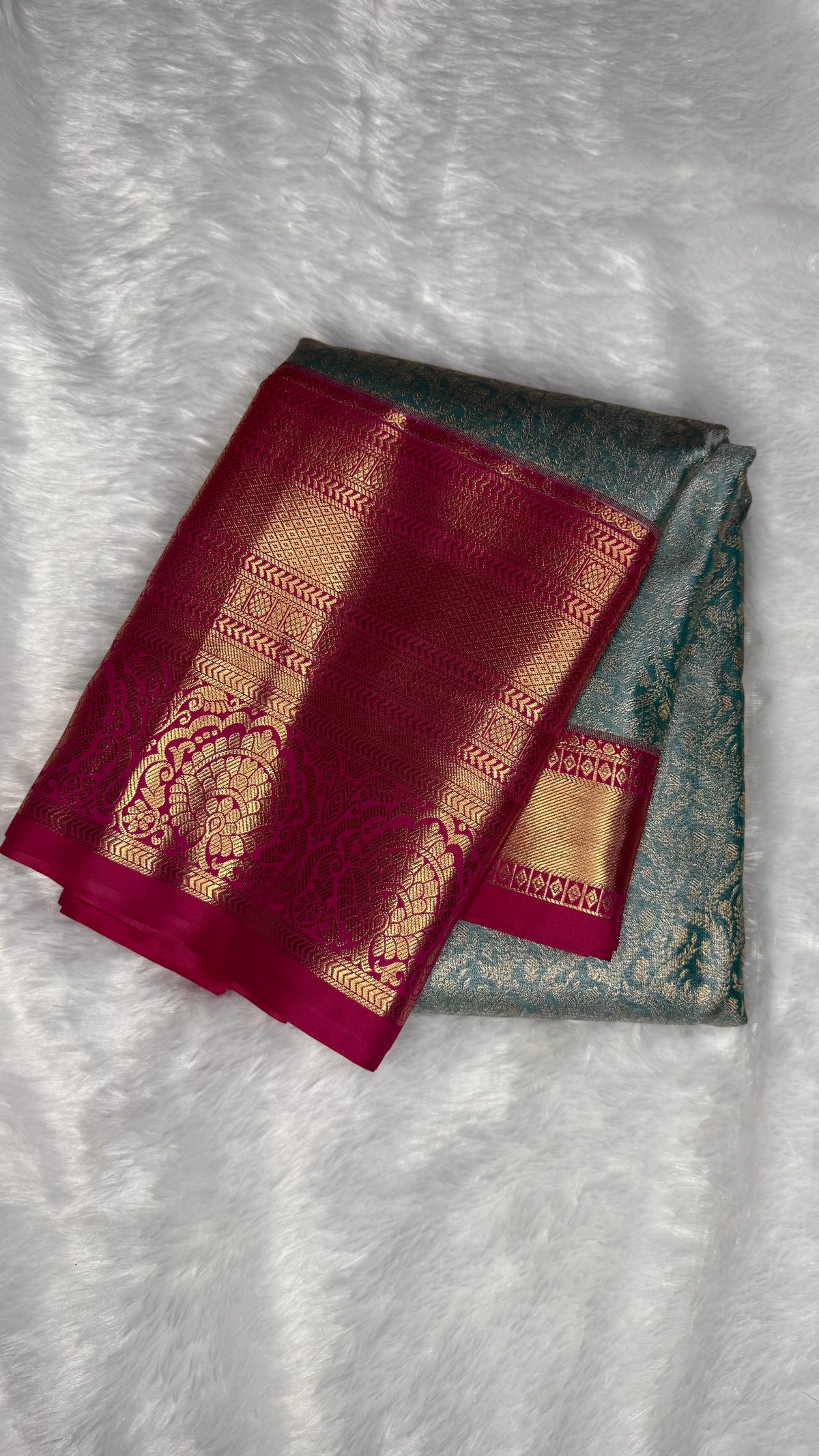 Sky Blue n Pink Border Tissue Semi Silk