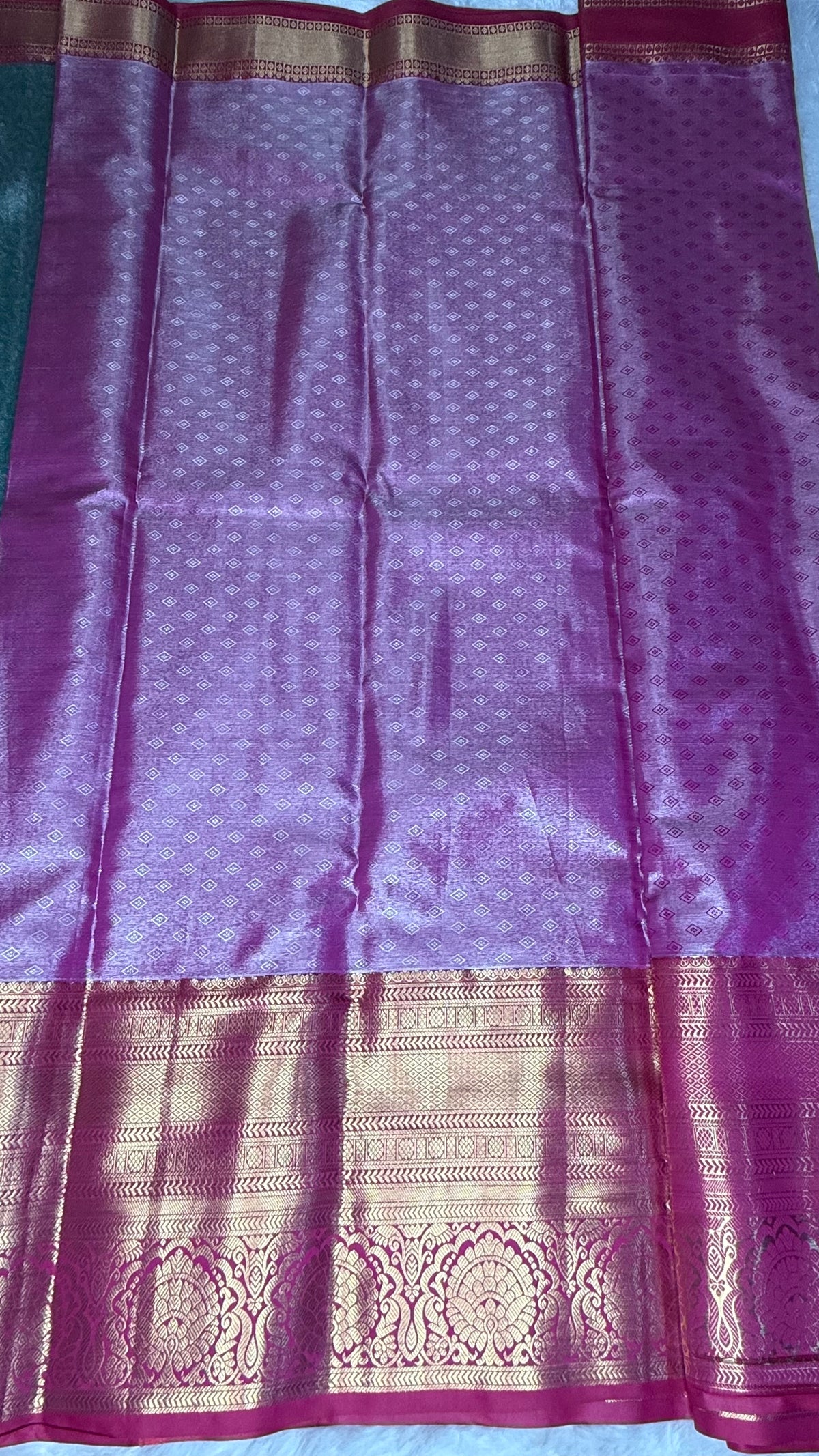 Sky Blue n Pink Border Tissue Semi Silk