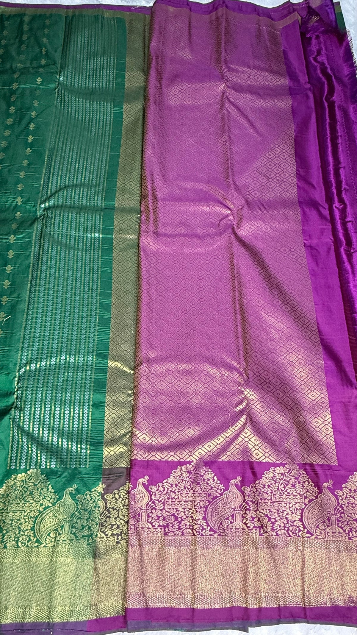 Leaf Green n Megenta Pink Semi Silk