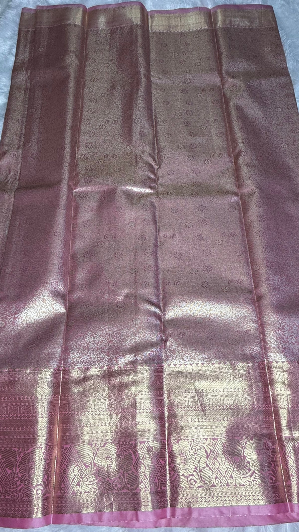 Baby Pink Tissue Semi Silk Gold Zari Saree